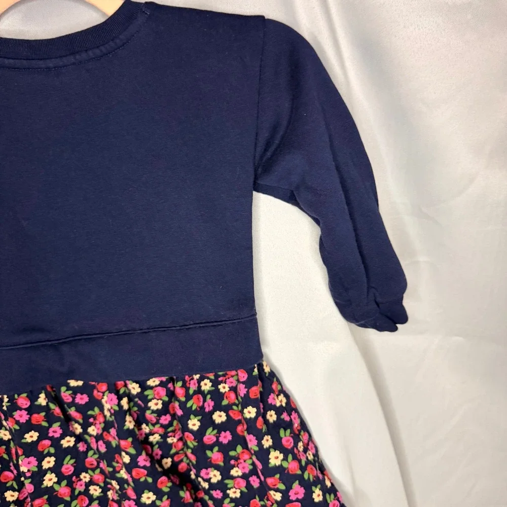 Baby Gap Disney Minnie Mouse Navy Blue Floral Sweatshirt Dress Kids‎ 3 Years